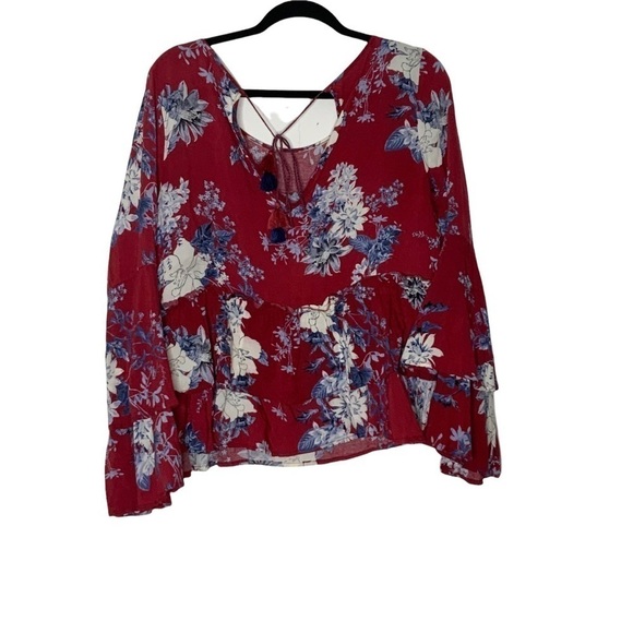 ALTAR’D STATE floral blouse with bell sleeves. Tasseled back. Size M - Picture 4 of 8